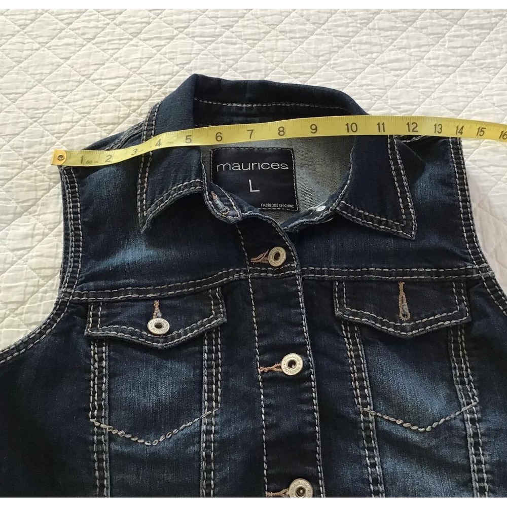 Maurices Womens Dark Wash Denim Vest Frayed Hem Button Front Sz L Western Summer - Picture 4 of 6